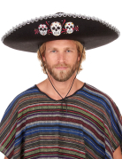 Sombrero noir Dia de Los Muertos finitions argentées adulte