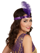 Bandeau charleston à sequins et plume violette femme