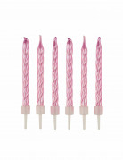 12 bougies d'anniversaire roses nacrées spirales 6 cm