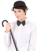 Chapeau melon plastique pailleté noir adulte