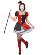 Déguisement arlequin rouge et noir femme