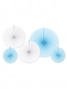 5 rosaces en papier bleues et blanches à suspendre
