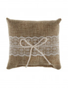 Coussin pour alliances en toile de jute et dentelle 12 cm style rustique