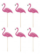 6 pics flamants roses 23 cm pour gâteaux