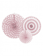 4 rosaces en papier rose clair 23, 32 et 40 cm à pois et rayures