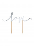 Décoration pic pour gâteau love argent brillant