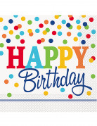 16 serviettes en papier happy birthday à pois colorés 33 cm