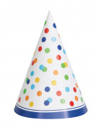 8 chapeaux de fête happy birthday pois colorés en carton avec élastique