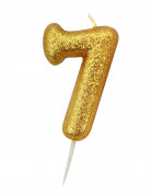 Bougie chiffre 7 doré à paillettes 8,5 cm