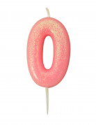 Bougie d'anniversaire chiffre 0 rose irisé 9 cm