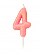 Bougie anniversaire chiffre 4 rose irisé 9 cm