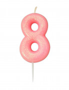 Bougie âge chiffre 8 rose irisé 9 cm à paillettes