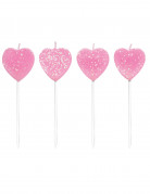 10 bougies sur pics cœurs roses 7 cm à paillettes