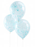 5 ballons confettis bleu clair 30 cm en latex