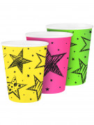 6 gobelets en carton neon party 250 ml, étoiles fluo
