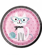 8 assiettes en carton chat 22 cm rose anniversaire