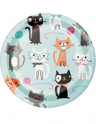 8 petites assiettes en carton avec chats vintage turquoise 17 cm