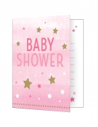 8 cartons d'invitation baby shower rose One Little Star 10 x 12 cm avec étoiles dorées