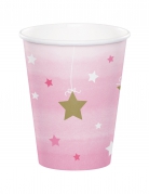 8 gobelets en carton One Little Star rose 256 ml aux étoiles dorées