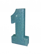 Décoration de table 1 an bleue pailletée chiffre 1