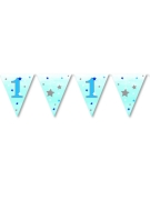 Guirlande fanions premier anniversaire garçon one little star 3.7 m bleue étoilée