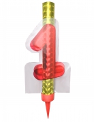 Fontaine lumineuse numéro 1 rouge 12 cm pour gâteau d'anniversaire