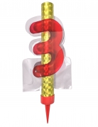 Fontaine lumineuse numéro 3 rouge 12 cm pour gâteau