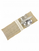 4 porte-couverts effet jute et dentelle blanche 8,5 x 24,5 cm