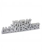 Décoration de table joyeux anniversaire pailleté argenté 12 x 3,8 x 0,8 cm en polystyrène