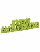Décoration de table joyeux anniversaire pailleté vert en polystyrène 12 x 3,8 x 0,8 cm