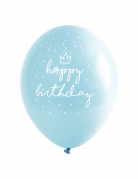 6 ballons en latex bleus happy birthday 30 cm à pois blancs