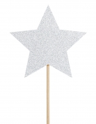 6 décorations pour gâteau sur pique étoile argent pailleté 11,5 cm pour anniversaire
