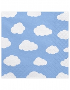 20 serviettes en papier bleu petits nuages blancs pour baby shower