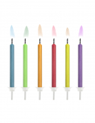 6 bougies d'anniversaire flamme colorée 6 cm avec supports