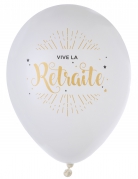 8 ballons en latex vive la retraite blanc et or métallisé 23 cm pour décoration