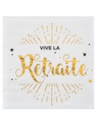 20 petites serviettes en papier vive la retraite blanc et doré 12.5 x 12.5 cm pour décoration