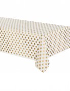 Nappe en plastique blanche à pois dorés 137 x 274 cm pour fête et anniversaire