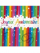 16 serviettes en papier joyeux anniversaire multicolores 33 x 33 cm jetables
