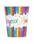 8 gobelets en carton joyeux anniversaire multicolores 266 ml déco