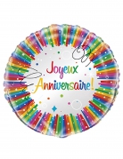 Ballon aluminium joyeux anniversaire multicolore 45 cm gonflable