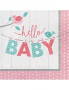 16 serviettes en papier hello baby roses 33 x 33 cm pour baptême