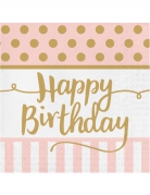 20 serviettes en papier happy birthday rose et or 33 x 33 cm pour anniversaire