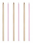 16 bougies géantes rose et doré métallique 18 cm avec bobèches