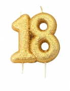 Bougie d'anniversaire sur pique 18 ans doré pailleté 7 cm pour gâteau