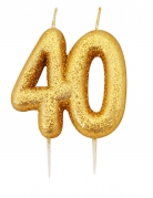 Bougie d'anniversaire sur pique 40 ans doré pailleté 7 cm pour gâteau