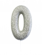 Bougie sur pique chiffre 0 argent pailleté 7 cm pour gâteau