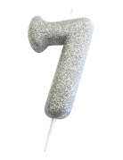 Bougie sur pique chiffre 7 argent pailleté 7 cm pour gâteau