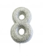 Bougie sur pique chiffre 8 argent pailleté 7 cm pour gâteau d'anniversaire