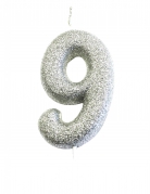 Bougie sur pique chiffre 9 argent pailleté 7 cm pour gâteau d'anniversaire