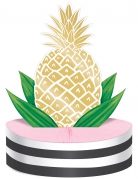 Centre de table en carton ananas doré 23 x 30,5 cm socle rose alvéolé